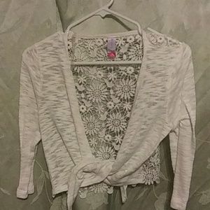 White lace overlay sweater